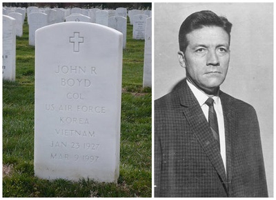 Retrato y lápida bajo la que descansa John R. Boyd
