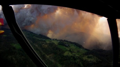 Vista desde cabina del incendio de las Fragas del Eume